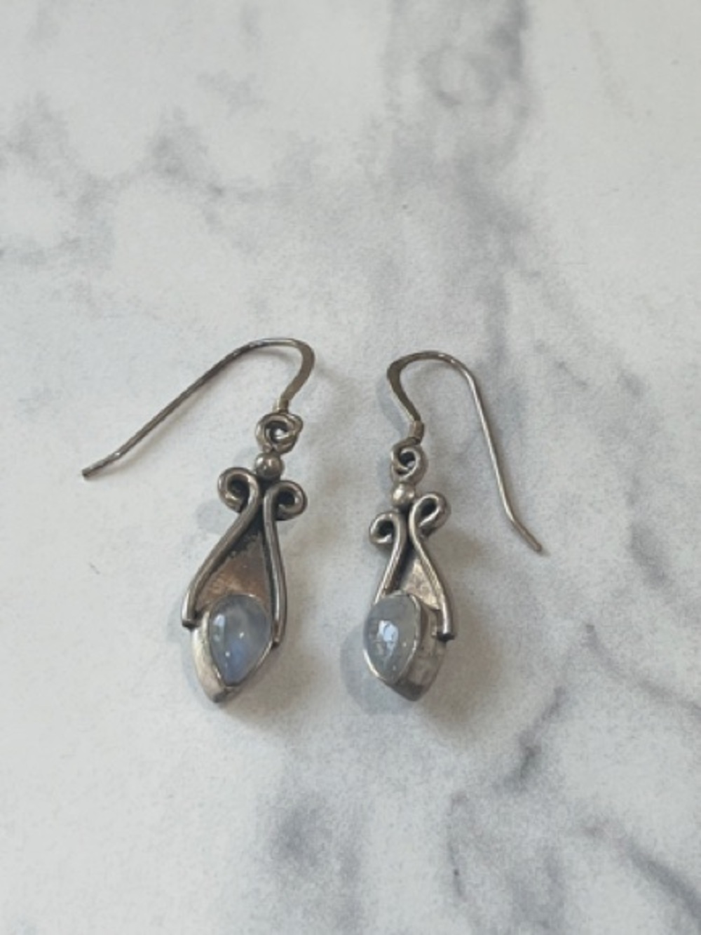 Sterling Silver Teardrop Dangle Earrings with Iridescent Moonstone Gemst